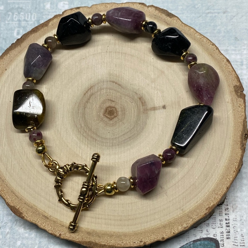 Watermelon Tourmaline Nugget Bracelet